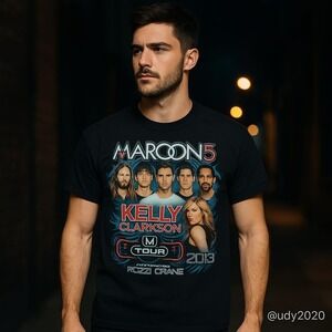 Maroon 5 Kelly Clarkson 2013 Civic Tour Concert Band Tee T-Shirt‎ L Y2K